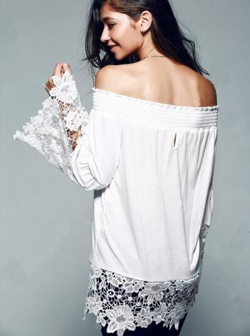 F2488-2 Off The Shoulder Lace Trim Blouse